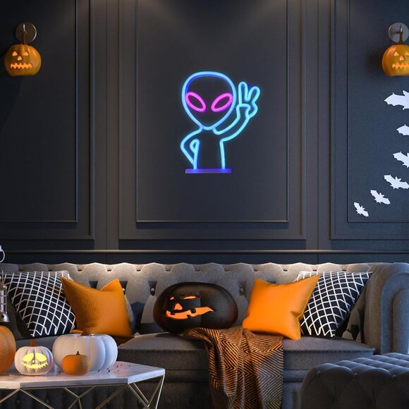 Blue Alien Neon Sign LED Wall Light USB Battery for Game Room Party Decor - Picture 5 of 9